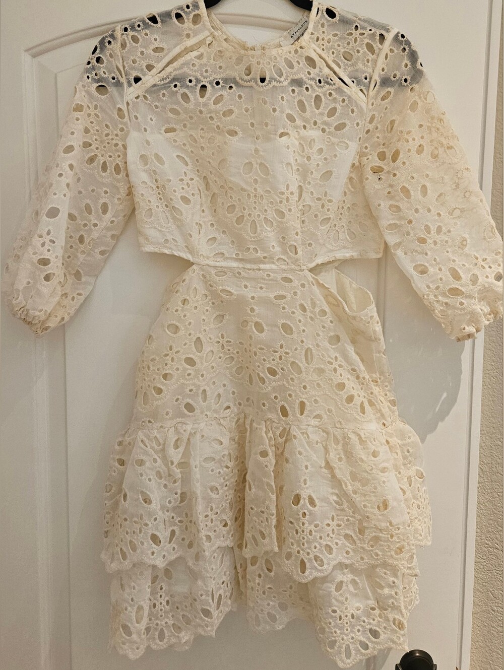 Avantlook White Lace Top with Yellow Floral Accents
